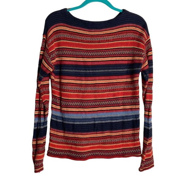 Lauren Ralph Lauren Striped Lightweight‎ Sweater Southwest Aztec Linen Petite L - Picture 1 of 7